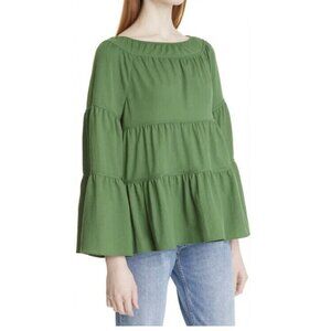 Rebecca Taylor Tiered Pique‎ Blouse In Cypress